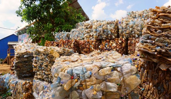 PET bottles collected for recycling in Kampala, Uganda