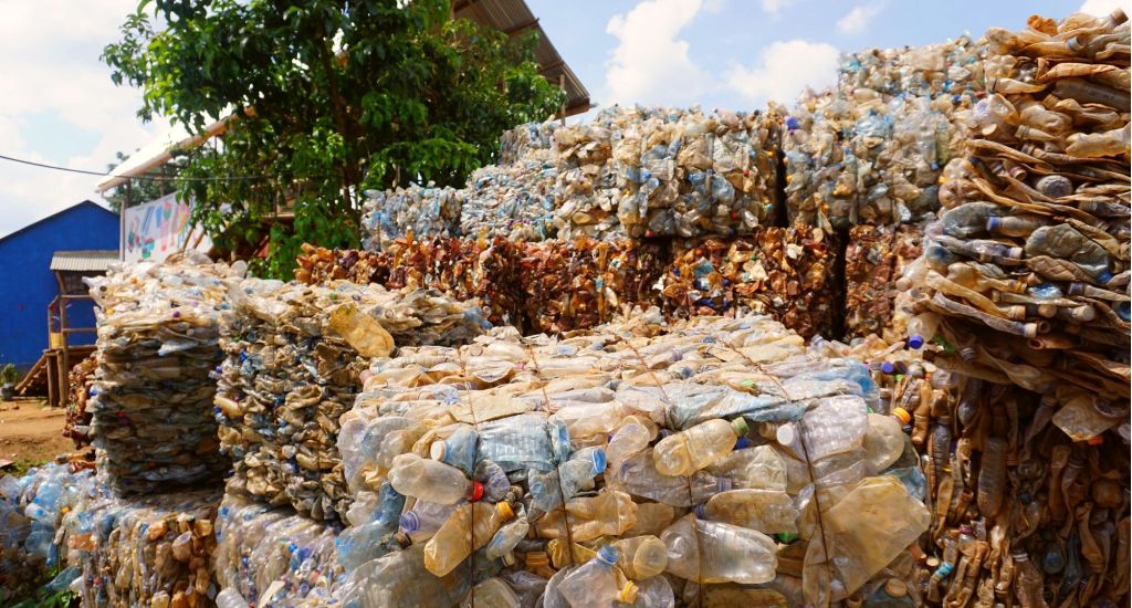 PET bottles collected for recycling in Kampala, Uganda